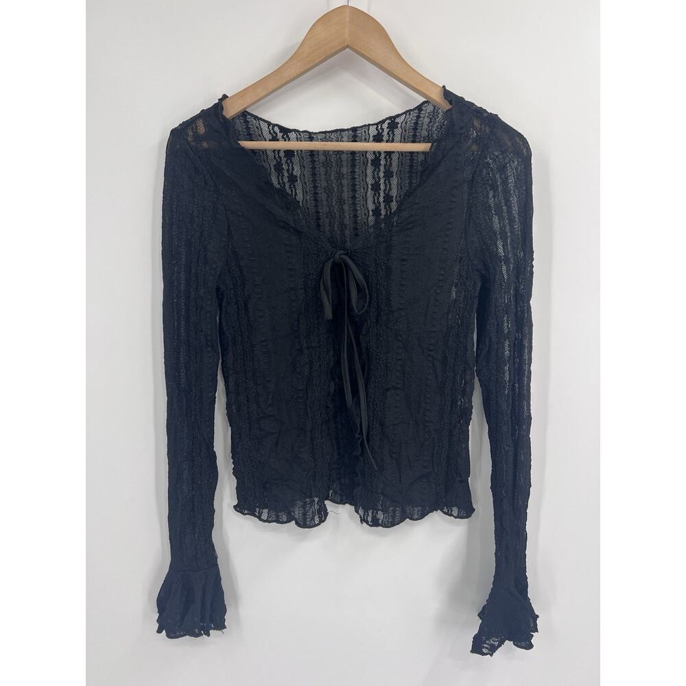 Unbranded Black Lace Long Sleeve Tie Cardigan Small Whimsigoth